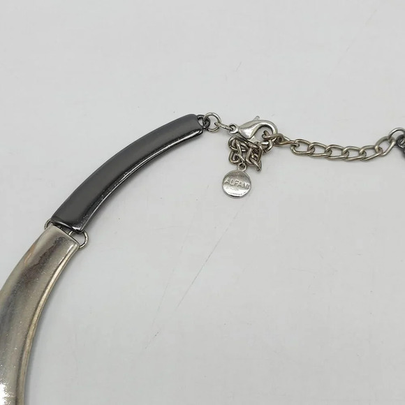 Chunky Alfani Silver & Black Metal Statement Necklace With Adjustable Chain - Picture 2 of 6